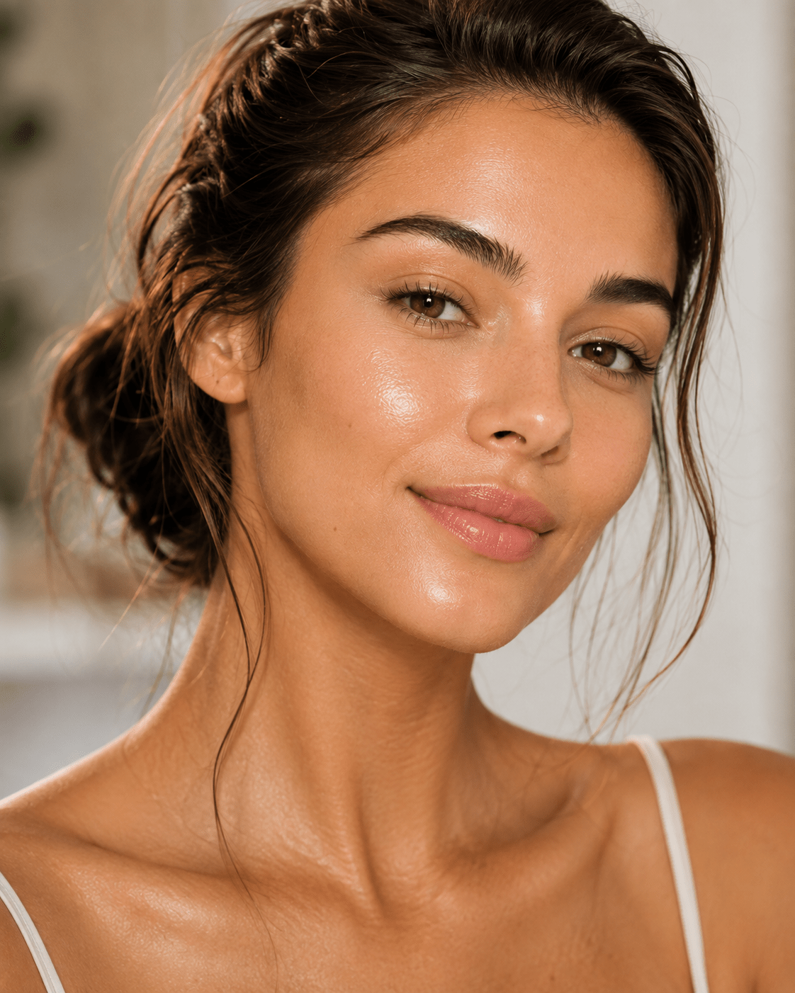 Woman with soft, luminous-looking skin