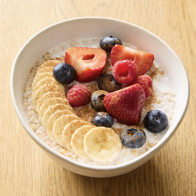 Warm buckwheat bowl with banana and berries