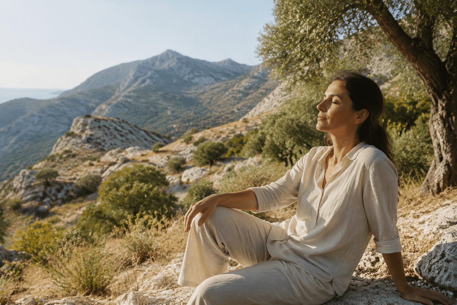 A peaceful moment of self-care overlooking the Mediterranean