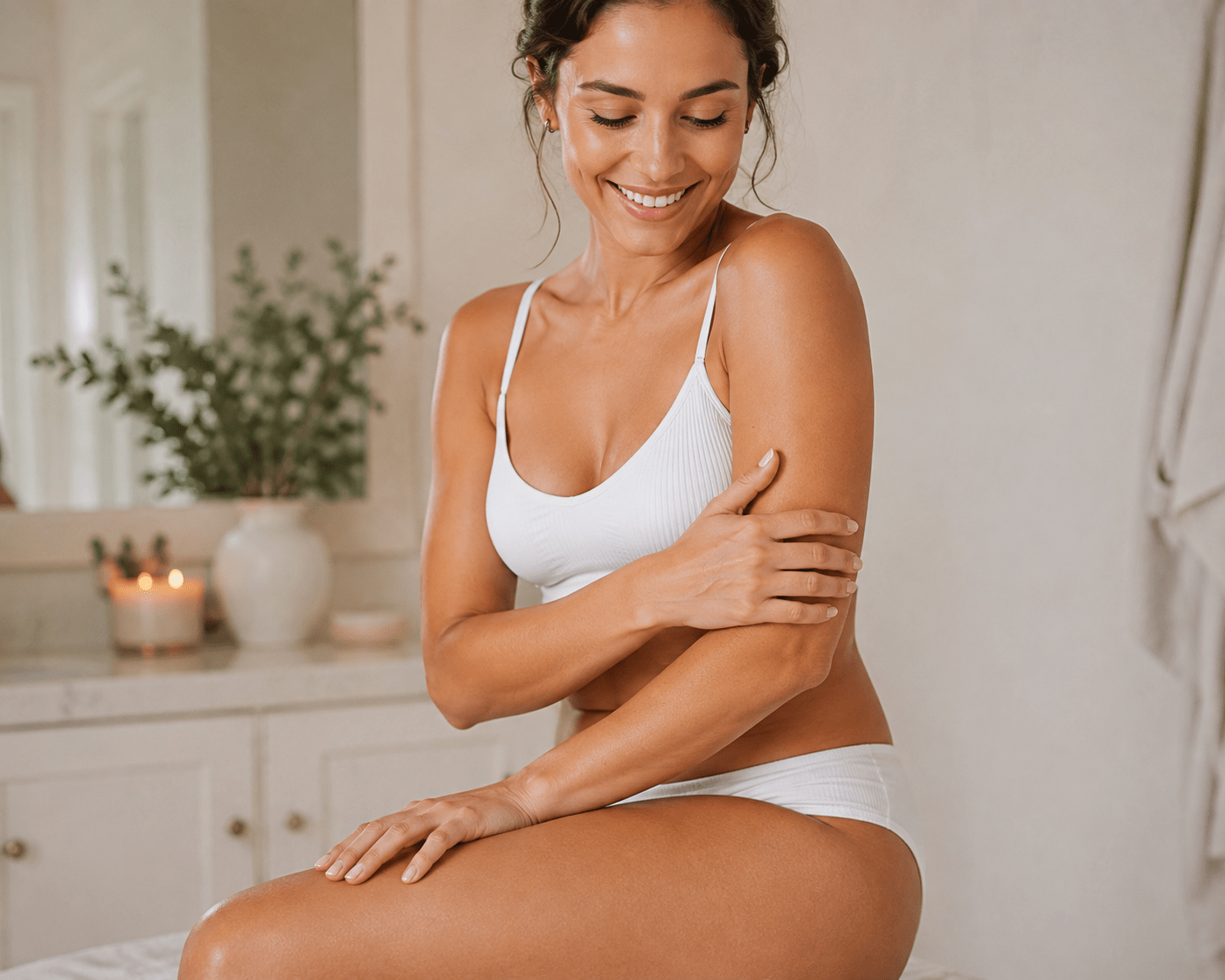 Woman enjoying smooth, nourished skin after body care