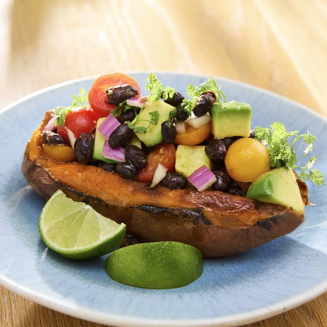 Sweet potato with black bean salsa