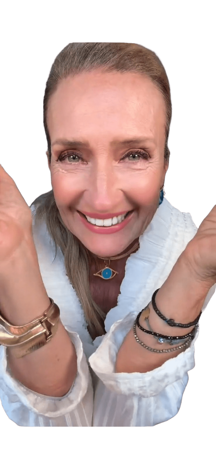 Woman wearing the evil eye pendant