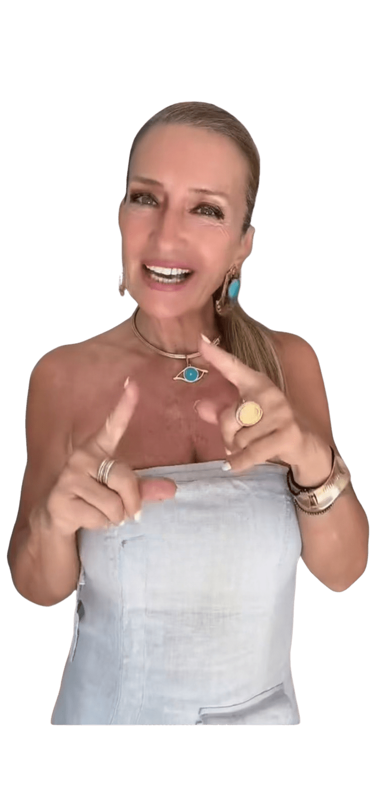Woman wearing the evil eye pendant