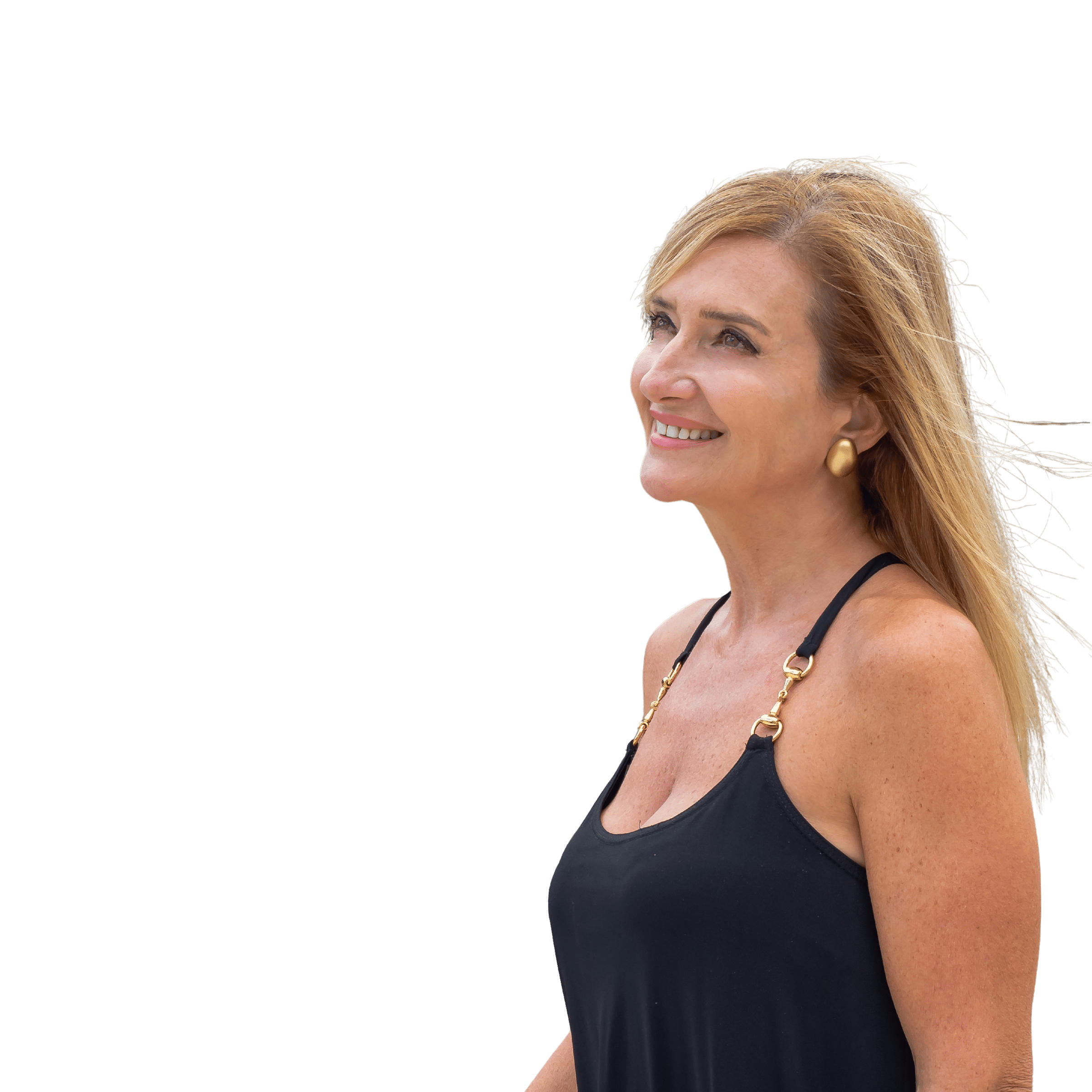 Woman wearing the pendant in profile