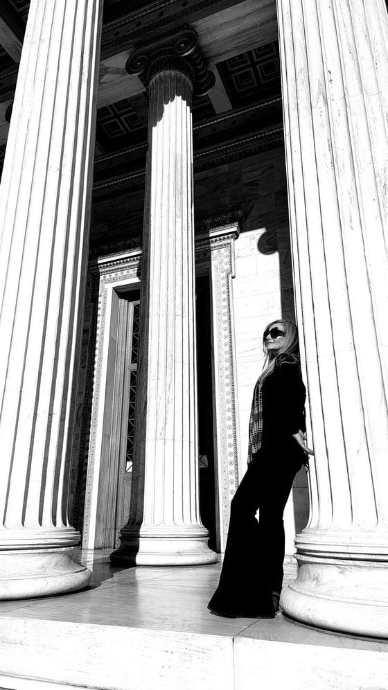 Vicky DeRosa among classical Greek columns