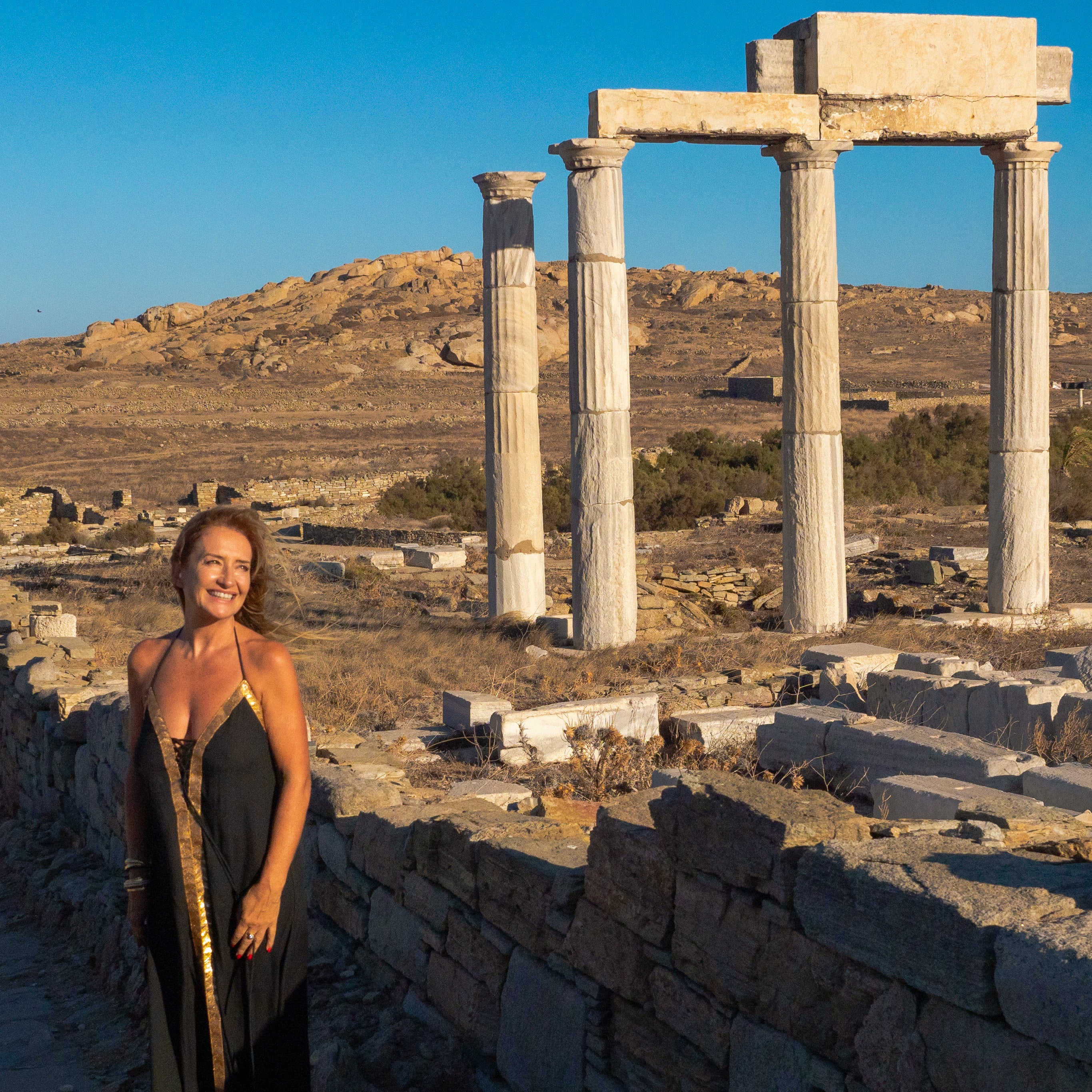 Vicky DeRosa at the ancient ruins of Delos